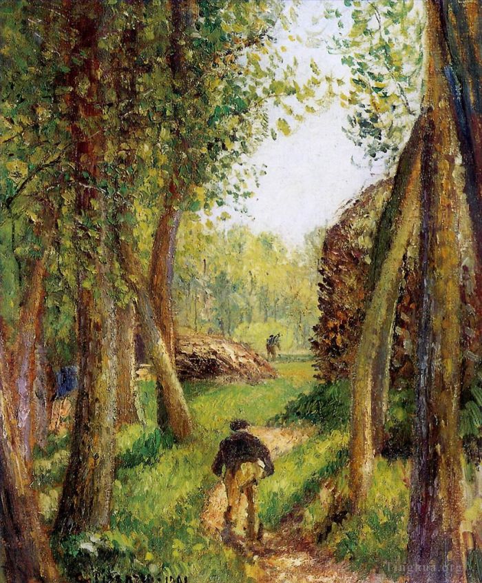 Camille Pissarro Peinture à l'huile - Scène forestière avec deux personnages