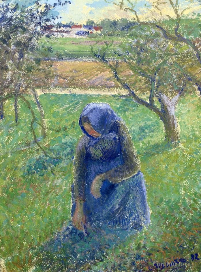 Camille Pissarro Peinture à l'huile - Cueillette d'herbes 1882
