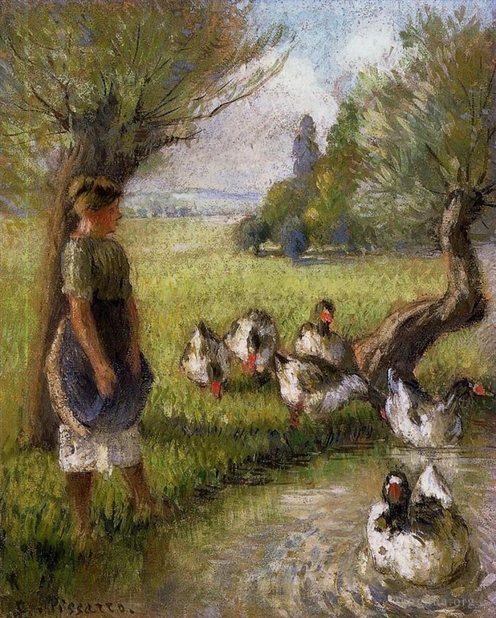 Camille Pissarro Peinture à l'huile - Fille d'oie