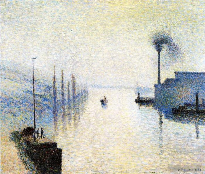 Camille Pissarro Peinture à l'huile - Ile lacruix rouen effet de brouillard 1888