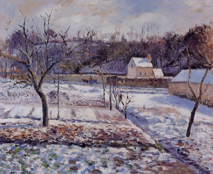 Camille Pissarro Peinture à l'huile - L ermitage pontoise effet neige 1874
