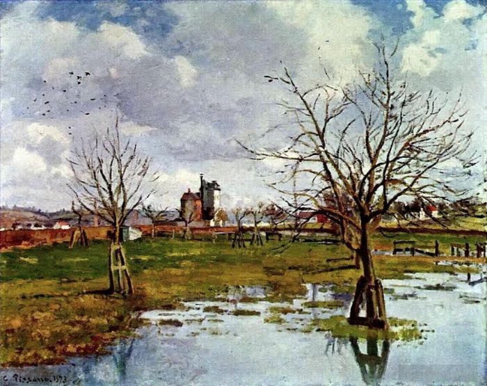 Camille Pissarro Peinture à l'huile - Paysage avec champs inondés 1873