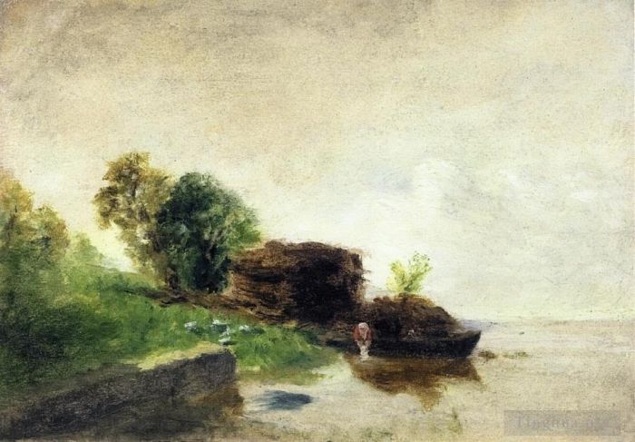 Camille Pissarro Peinture à l'huile - Blanchisseuse au bord de la rivière