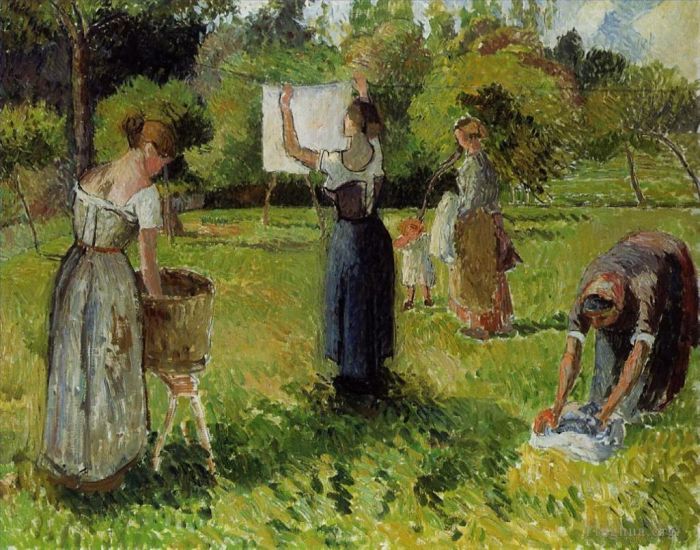 Camille Pissarro Peinture à l'huile - Lavandières à Eragny 1