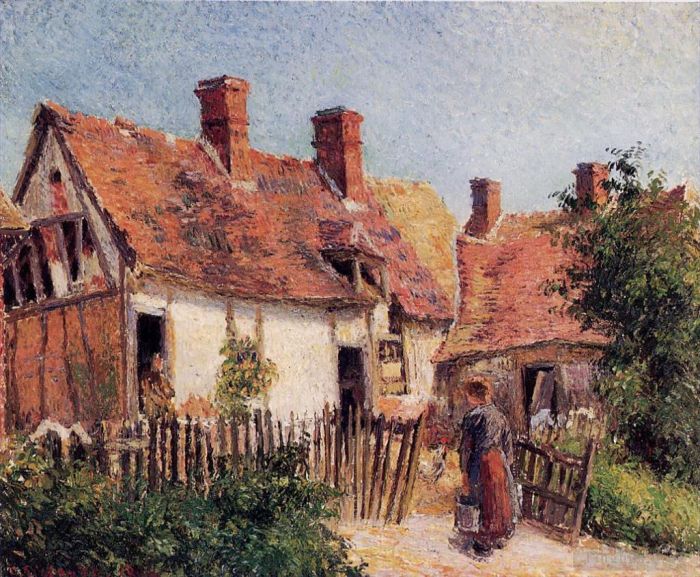 Camille Pissarro Peinture à l'huile - Maisons anciennes à Eragny 1884