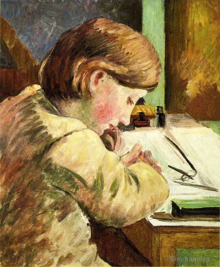 Camille Pissarro Peinture à l'huile - Paul écrivant