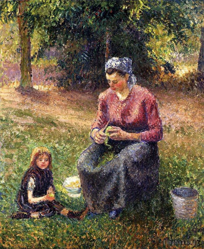 Camille Pissarro Peinture à l'huile - Paysanne et enfant Eragny 1893