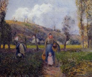 Camille Pissarro œuvres - Paysanne et enfant récoltant les champs pontoise 1882