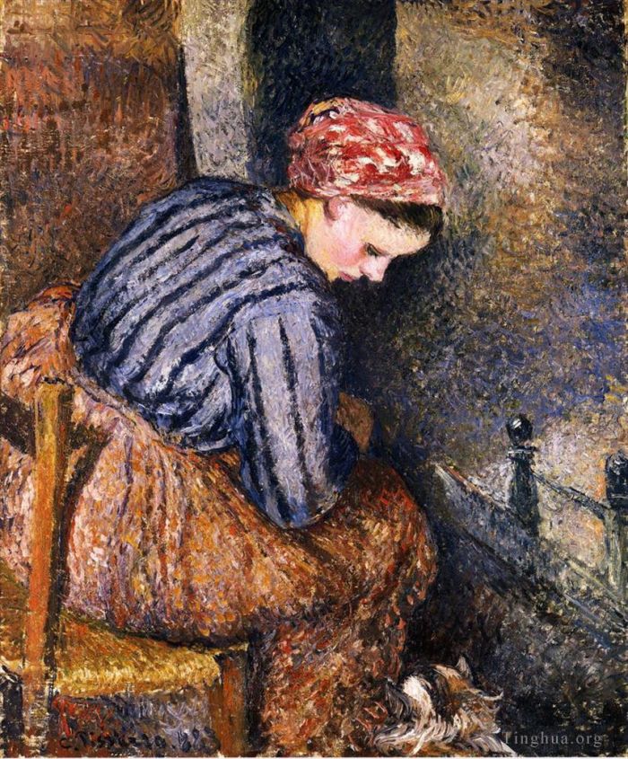 Camille Pissarro Peinture à l'huile - Paysanne se réchauffant 1883