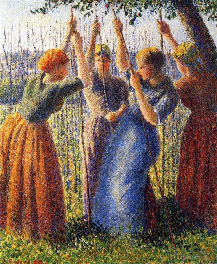 Camille Pissarro Peinture à l'huile - Paysannes plantant des pieux 1891