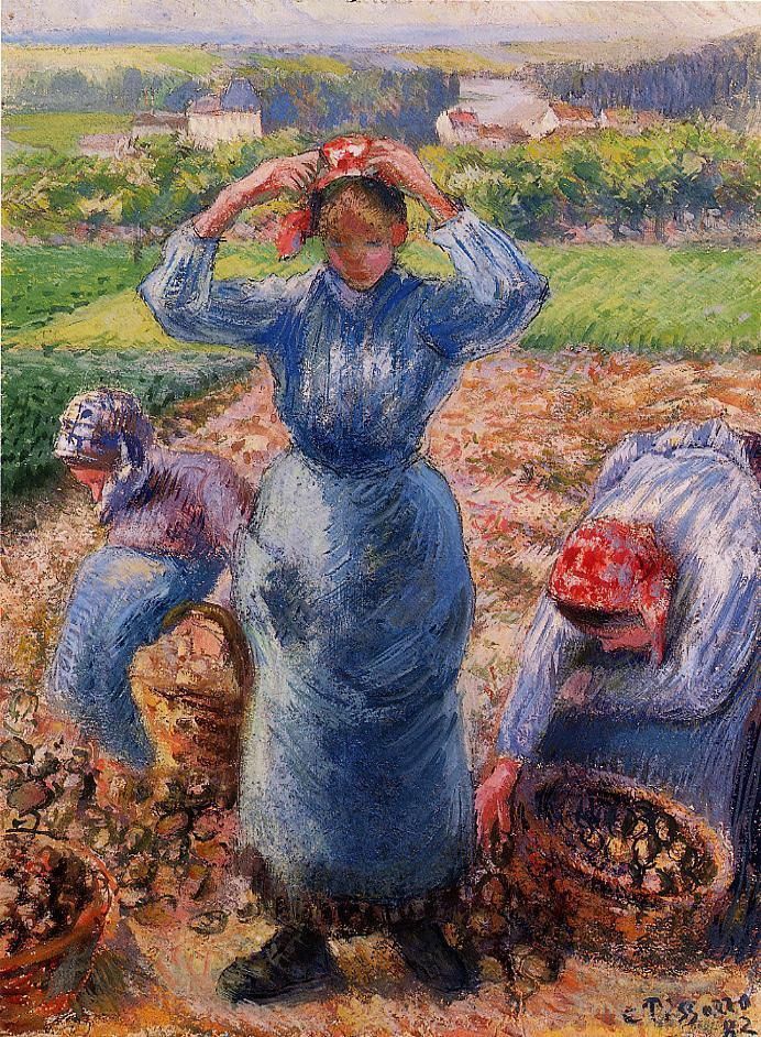 Camille Pissarro Peinture à l'huile - Paysans récoltant des pommes de terre 1882