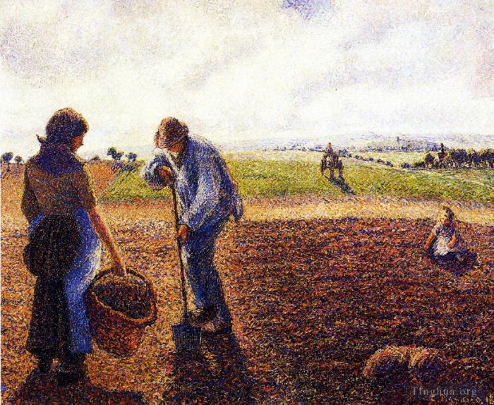 Camille Pissarro Peinture à l'huile - Paysans au champ d'Eragny 1890