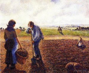 Camille Pissarro œuvres - Paysans au champ d'Eragny 1890