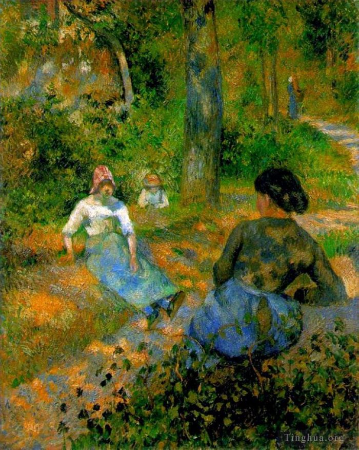 Camille Pissarro Peinture à l'huile - Paysans au repos 1881