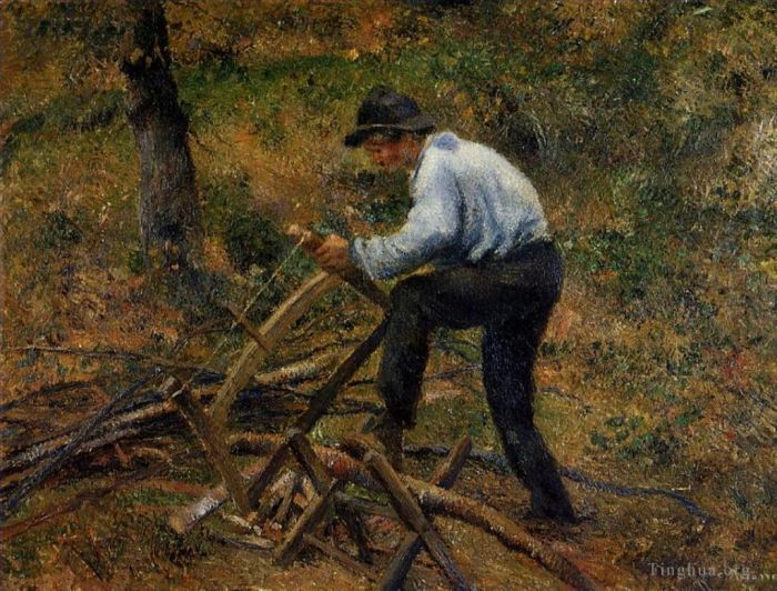 Camille Pissarro Peinture à l'huile - Père melon sciage bois pontoise 1879