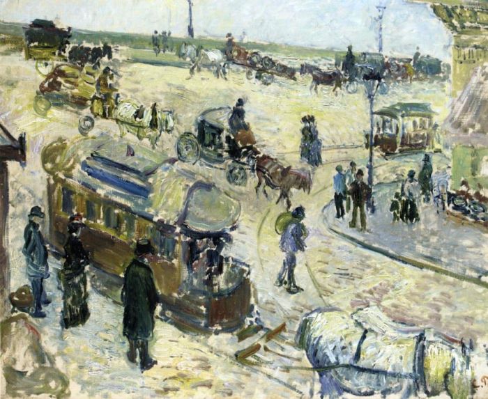 Camille Pissarro Peinture à l'huile - Place de la république rouen avec tramway 1883