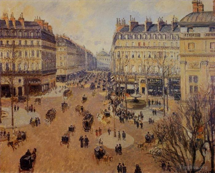 Camille Pissarro Peinture à l'huile - Place du théâtre français soleil d'après-midi en hiver 1898