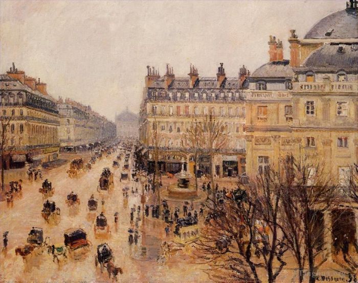 Camille Pissarro Peinture à l'huile - Place du théâtre français effet pluie