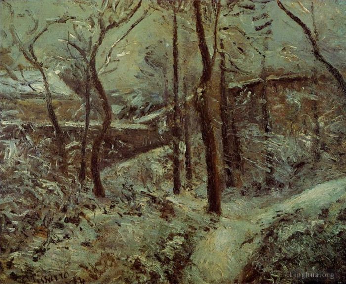 Camille Pissarro Peinture à l'huile - Mauvais sentier pontoise effet neige 1874