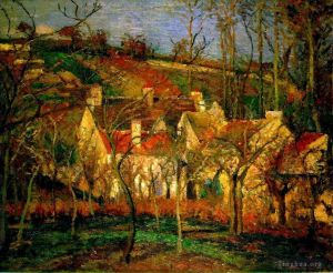 Camille Pissarro œuvres - Coin de village aux toits rouges hiver 1877