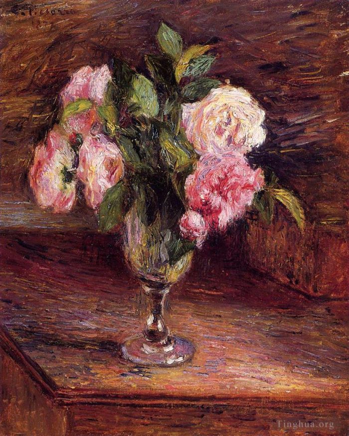 Camille Pissarro Peinture à l'huile - Roses dans un verre 1877