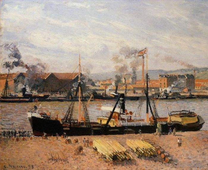 Camille Pissarro Peinture à l'huile - Port de Rouen déchargeant du bois 1898