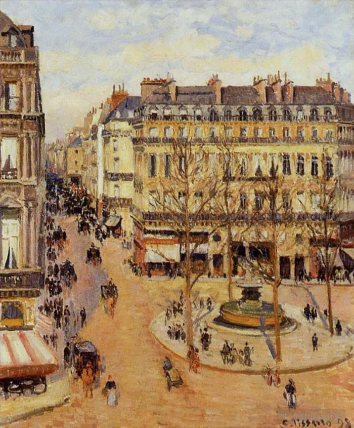 Camille Pissarro Peinture à l'huile - Rue Saint Honoré effet soleil du matin place du théâtre français 1898
