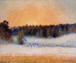 Camille Pissarro œuvres - Soleil couchant et brouillard eragny 1891