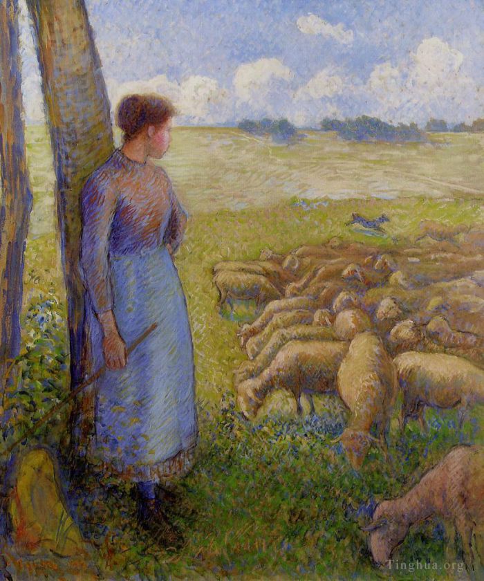 Camille Pissarro Peinture à l'huile - Bergère et mouton 1887