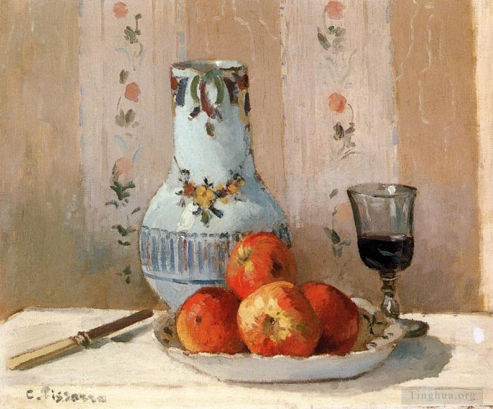 Camille Pissarro Peinture à l'huile - Nature morte aux pommes et au pichet 1872