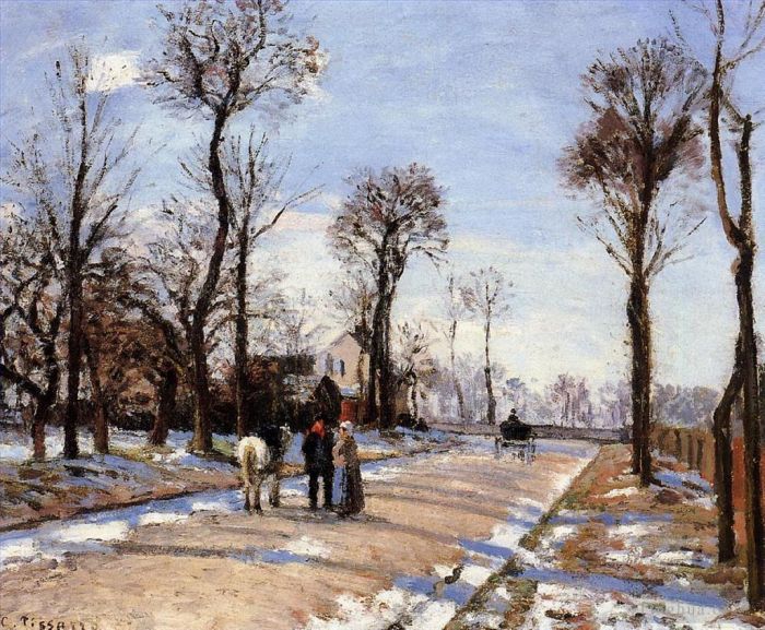 Camille Pissarro Peinture à l'huile - Soleil et neige d'hiver dans la rue