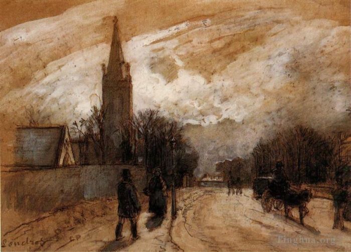 Camille Pissarro Peinture à l'huile - Étude pour l'église All Saints Upper Norwood 1871