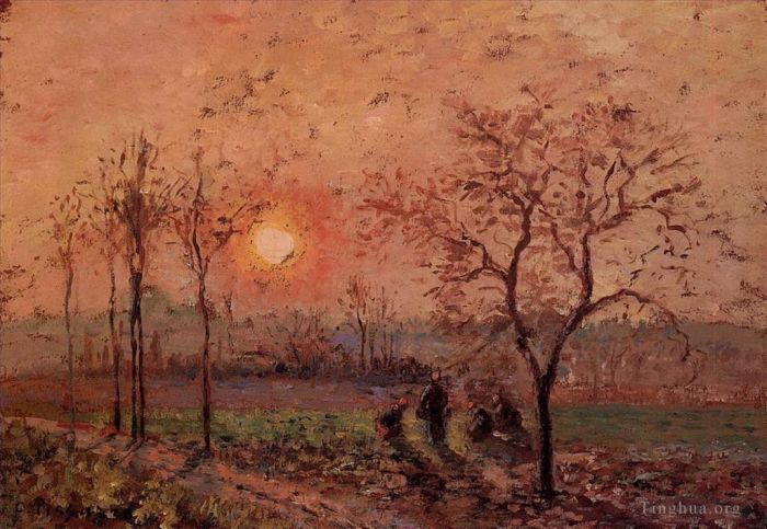 Camille Pissarro Peinture à l'huile - Coucher de soleil 1872