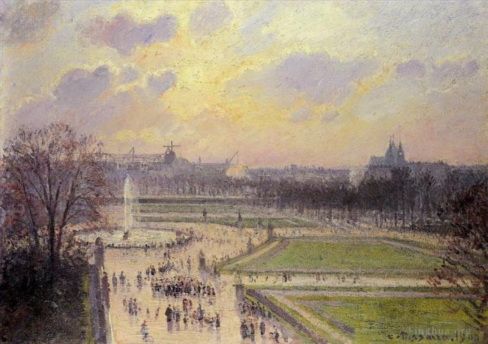 Camille Pissarro Peinture à l'huile - Le bassin des tuileries après midi 1900