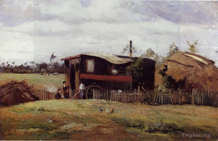Camille Pissarro Peinture à l'huile - Le chariot du bohème 1862