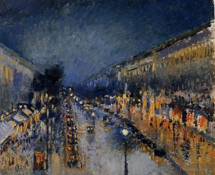 Camille Pissarro Peinture à l'huile - Le boulevard Montmartre la nuit 1897