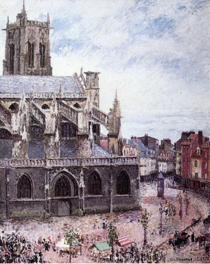 Camille Pissarro Peinture à l'huile - L'église saint jacues dieppe temps pluvieux 1901
