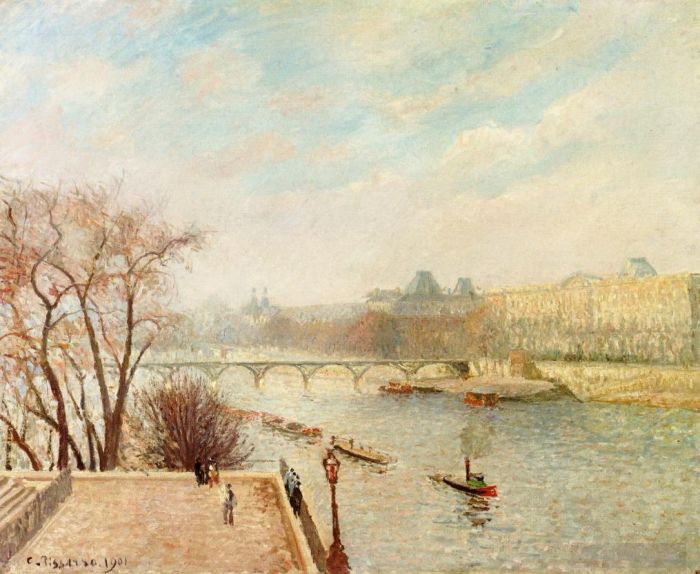 Camille Pissarro Peinture à l'huile - Le Louvre hiver soleil matin 2ème version 1901