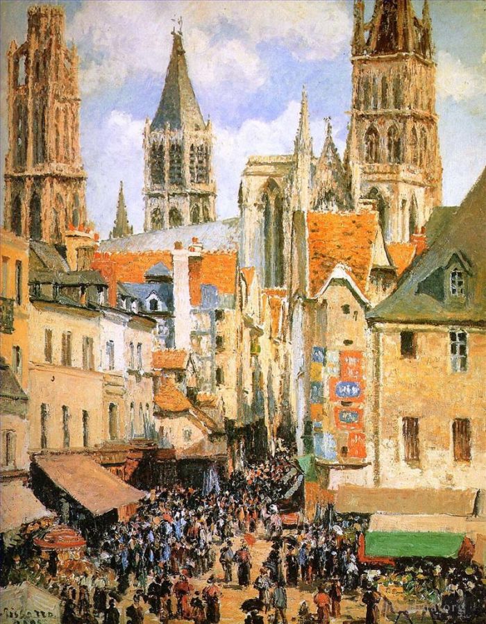 Camille Pissarro Peinture à l'huile - Le vieux marché de Rouen