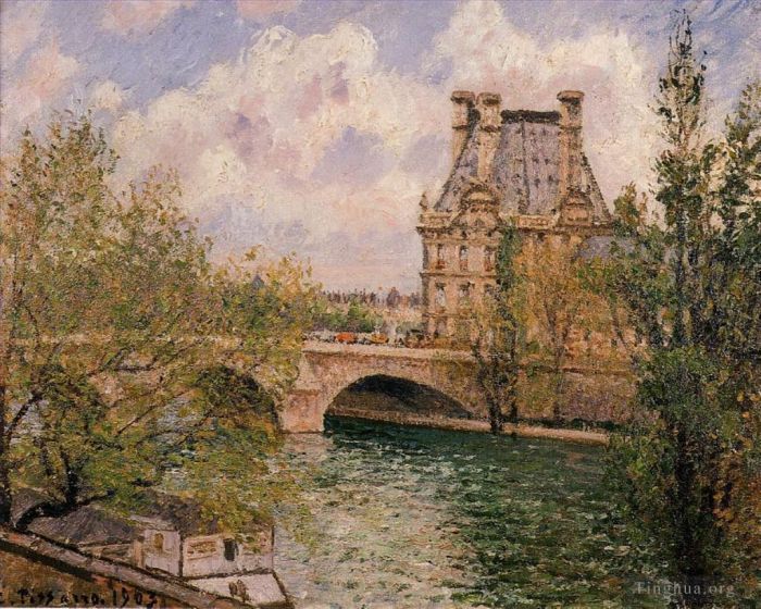 Camille Pissarro Peinture à l'huile - Le pavillon de flore et le pont royal 1902