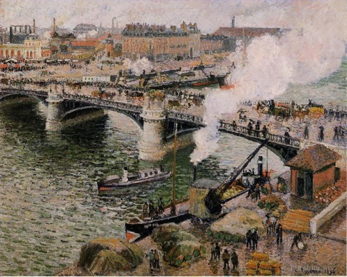 Camille Pissarro Peinture à l'huile - Le pont boieldieu rouen temps humide 1896