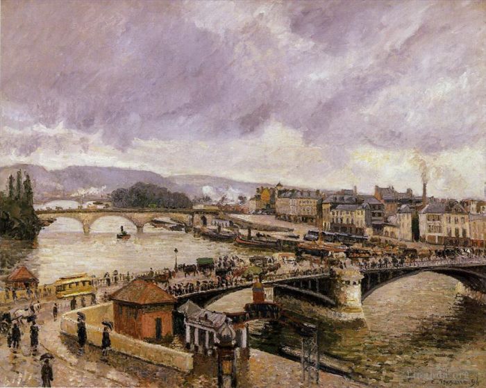 Camille Pissarro Peinture à l'huile - Le pont Boieldieu Rouen effet pluie 1896