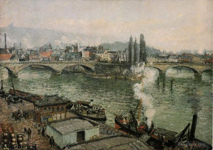 Camille Pissarro Peinture à l'huile - Le pont corneille rouen gris météo 1896