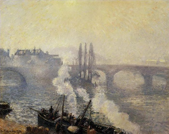 Camille Pissarro Peinture à l'huile - Le pont corneille rouen brume matinale 1896