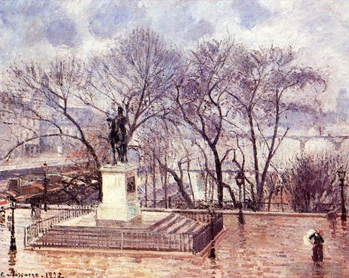 Camille Pissarro Peinture à l'huile - La terrasse surélevée du pont neuf place henri iv pluie d'après-midi 1902