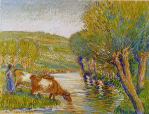 Camille Pissarro œuvres - La rivière et les saules d'Eragny 1888