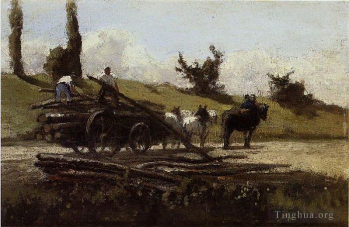 Camille Pissarro Peinture à l'huile - Le chariot à bois