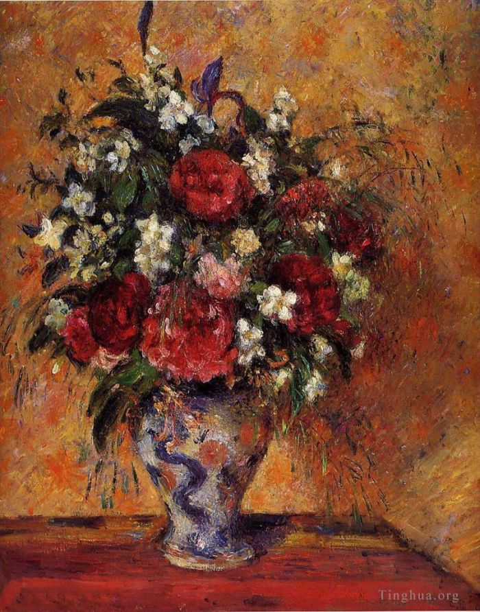 Camille Pissarro Peinture à l'huile - Vase de fleurs