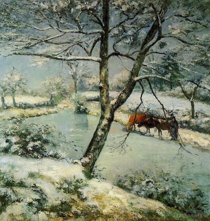 Camille Pissarro Peinture à l'huile - L'hiver à montfoucault 1875