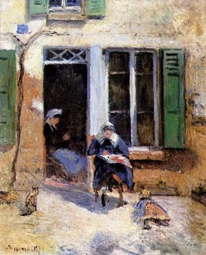 Camille Pissarro œuvres - Femme et enfant faisant des travaux d'aiguille 1877
